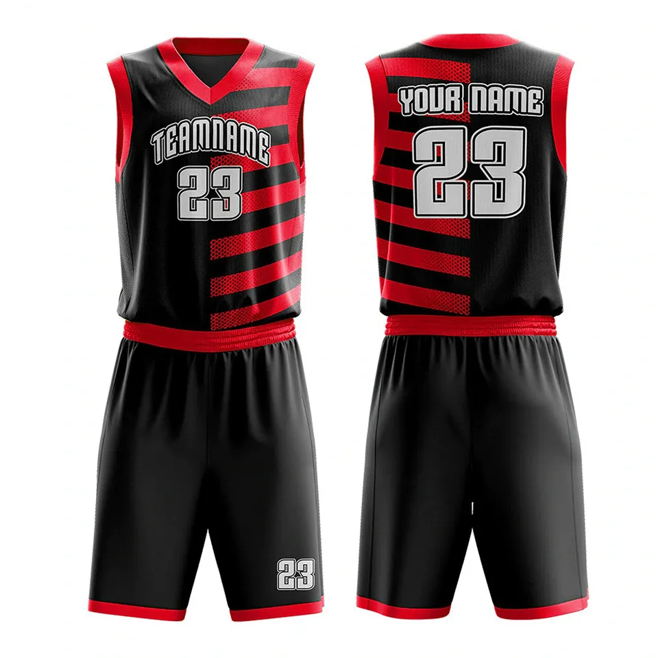 Men's Pro Basketball Jersey – Youth League Kit (Black/Red)